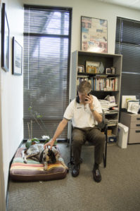 Beau the bluetick coonhound and B2B’s CEO and co-founder Frank Fuerst.