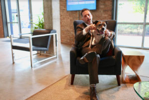 Co-founder Brian Easter’s rescue Cami is a regular fixture at the Nebo offices.